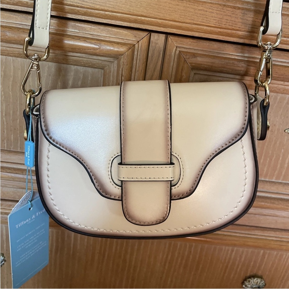 Tiffany & Fred Cream Crossbody Bag with Structured Design and Silver Hardware